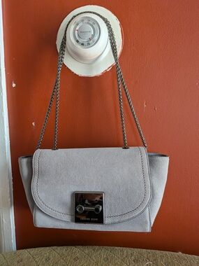 Celine Dion Light Gray Suede Chain Crossbody Bag